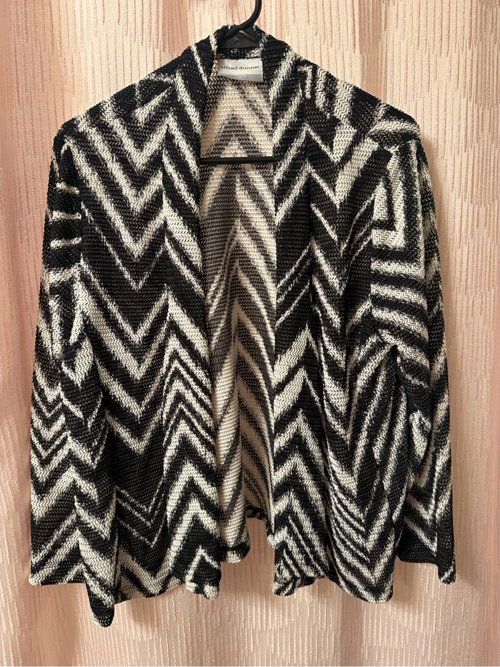 Alfred Dunner Black & White Chevron Open-Front Cardigan